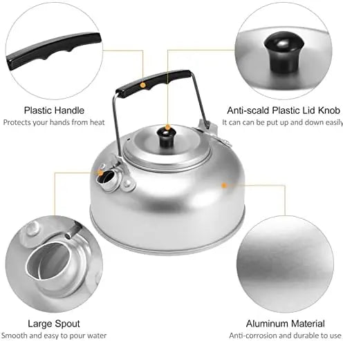 Outdoor Camping Cooking Set – 10 PCS Stove Kit with Dish Plates, Pots & Water Kettle