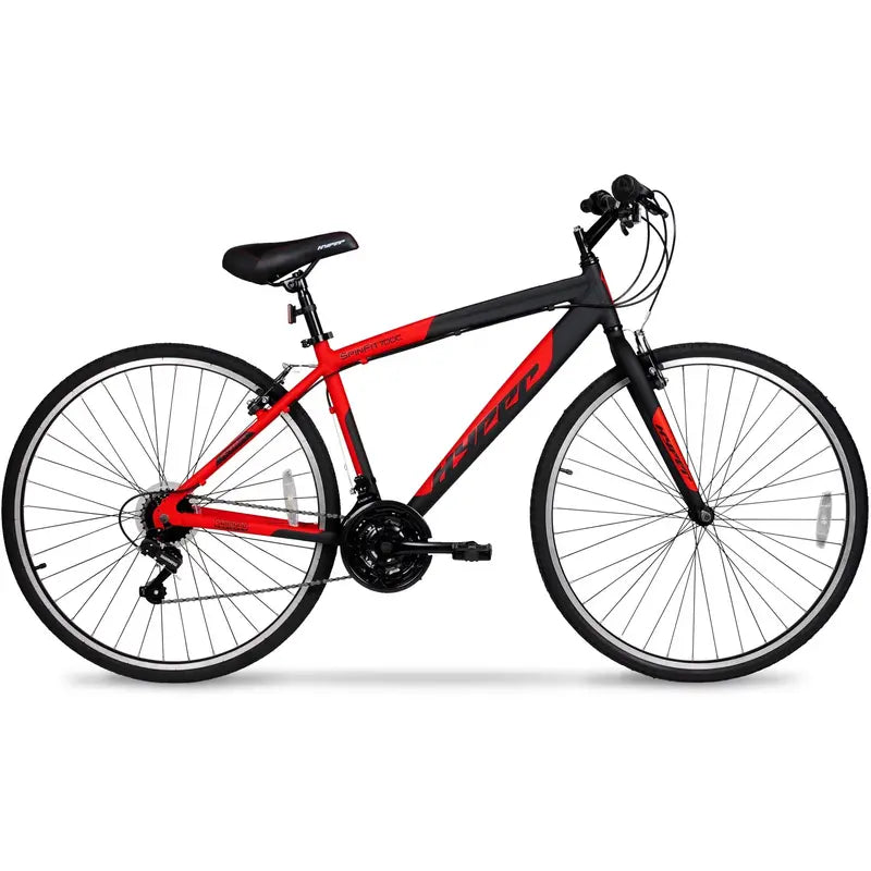 Hyper Men's 700C 21-Speed Spin Fit Hybrid Bike with Aluminum Frame – Black/Red
