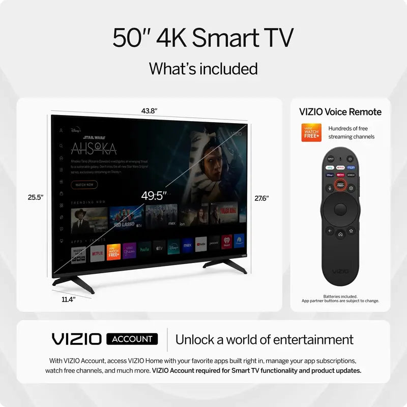 VIZIO V4K50M-08 50″ Class 4K UHD LED Smart TV – HDR10+, Roku OS, Slim Bezel Design