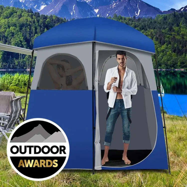 Heavy-Duty Double-Room Camping Shower & Toilet Tent with Integrated Storage Bag