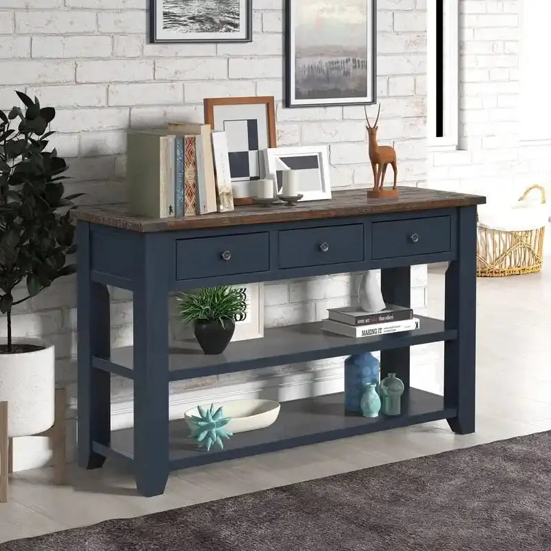 Wooden Console Table with Storage – 3-Drawer + 2-Shelf Entryway or Living Room Organizer