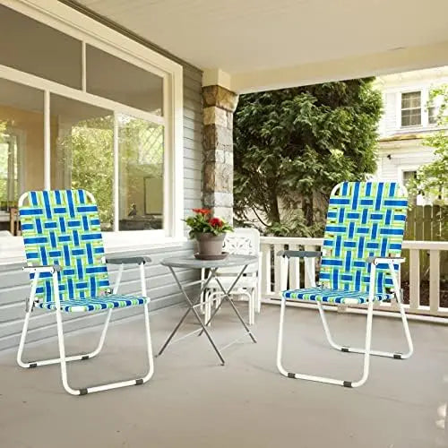 VINGLI Blue Webbed Folding Camping Chair | Patio, Lawn, Outdoor, Beach, Yard, Garden | Set of 2 | Classic
