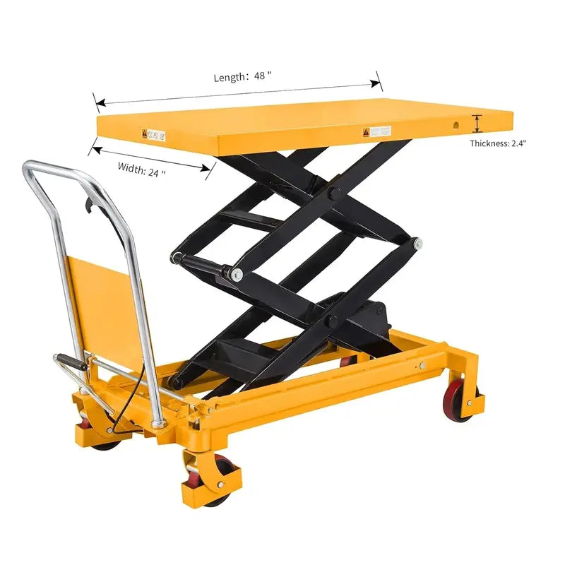 Industrial Scissor Lift Table – 350 kg Load Capacity, 130 cm Max Height, Dual-Stage Hydraulic System with Safety Locks & Caster Wheels