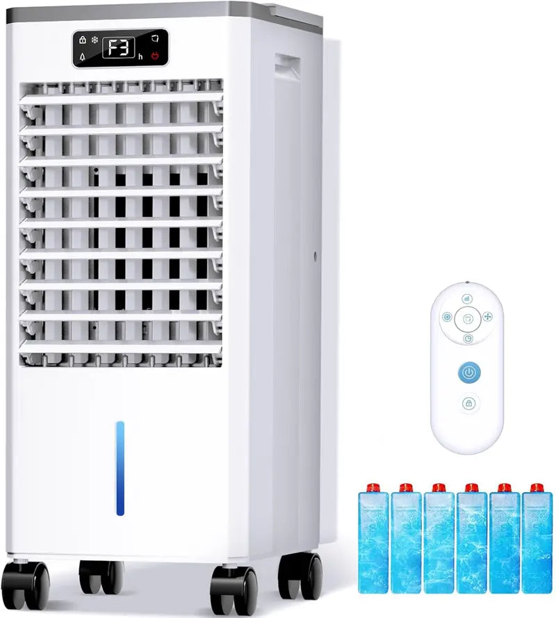 Hose-Free Portable Evaporative Air Cooler – 3-Speed, 3-Mode Swamp Cooler with 12-Hour Auto-Off, 20-Hour Runtime, 16-Foot Remote