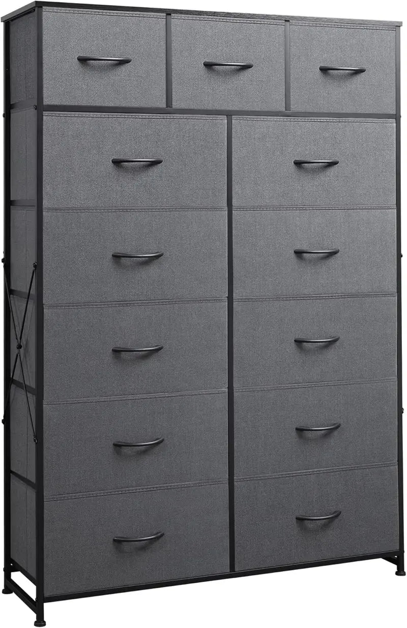 WLIVE 13-Bin Steel Storage Tower – Charcoal Black Tall Organizer with Fabric Bins for Hallway or Home Office