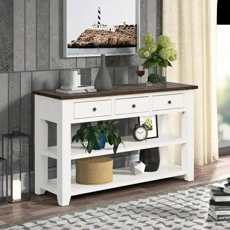 Wooden Console Table with Storage – 3-Drawer + 2-Shelf Entryway or Living Room Organizer