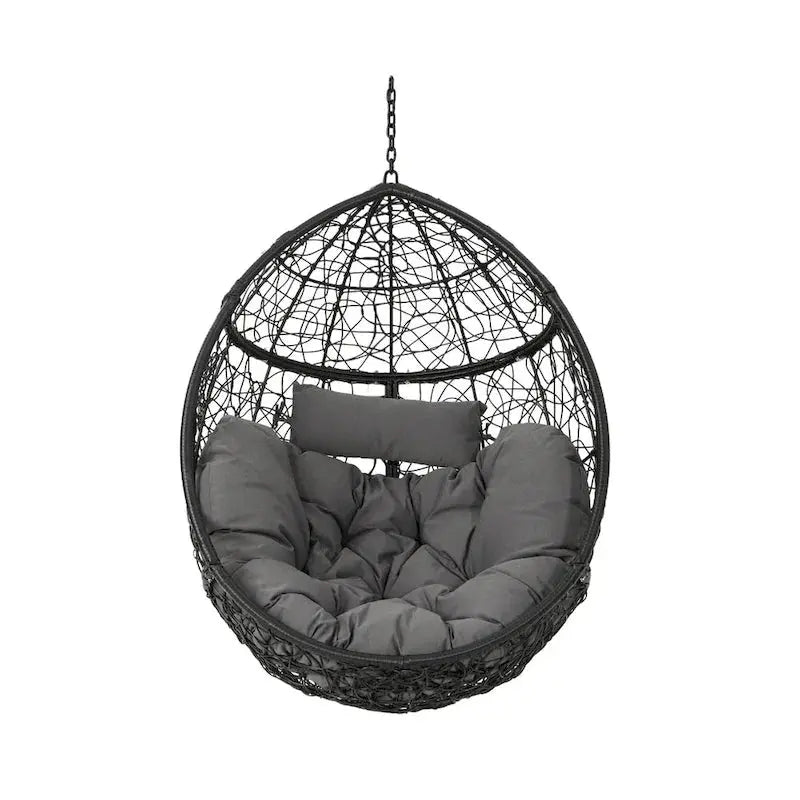 Weatherproof Wicker Hanging Basket Chair – Hammock-Style Seat with Cushions, 300 lb Capacity