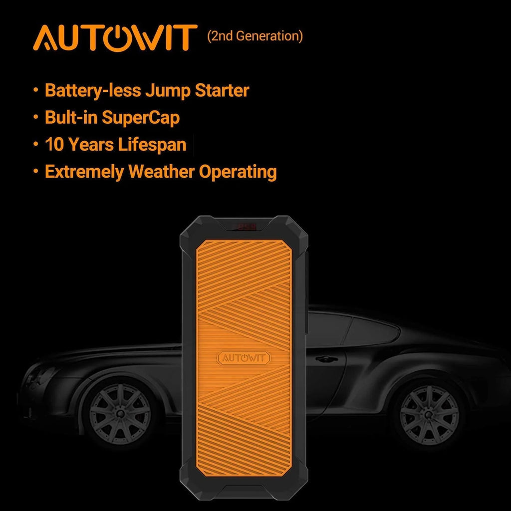 SuperCap 2 Portable Car Jump Starter, 12V Super Capacitor Jump Starter (Up to 7.0L Gas, 4.0L Diesel Engine), Super Safe Battery-Less Jump Starter with Carrying Case and Quick Charge, Orange