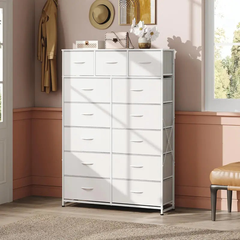 WLIVE 13-Bin Steel Storage Tower – Charcoal Black Tall Organizer with Fabric Bins for Hallway or Home Office