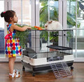 Large 2-Level Indoor Small Animal Pet Cage for Guinea Pig Ferret Chinchilla Cat Playpen Rabbit Hutch with Solid Platform and Ramp, Leakproof Litter Tray, 2 Large Access Doors, Lockable Casters