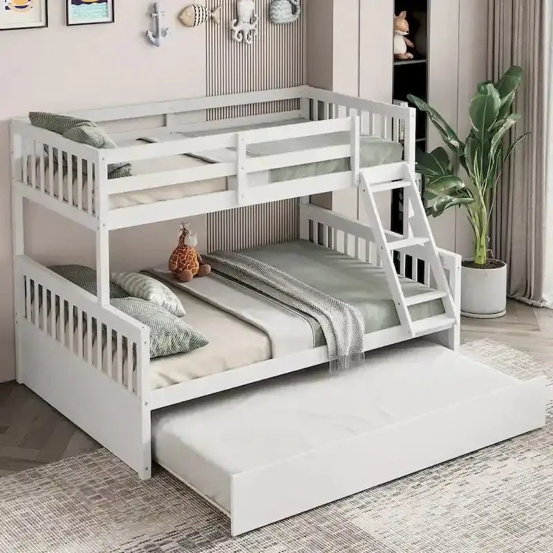 Gymax Twin-over-Full Bunk Bed with Convertible Twin Trundle Base