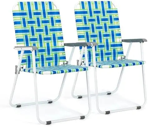 VINGLI Blue Webbed Folding Camping Chair | Patio, Lawn, Outdoor, Beach, Yard, Garden | Set of 2 | Classic