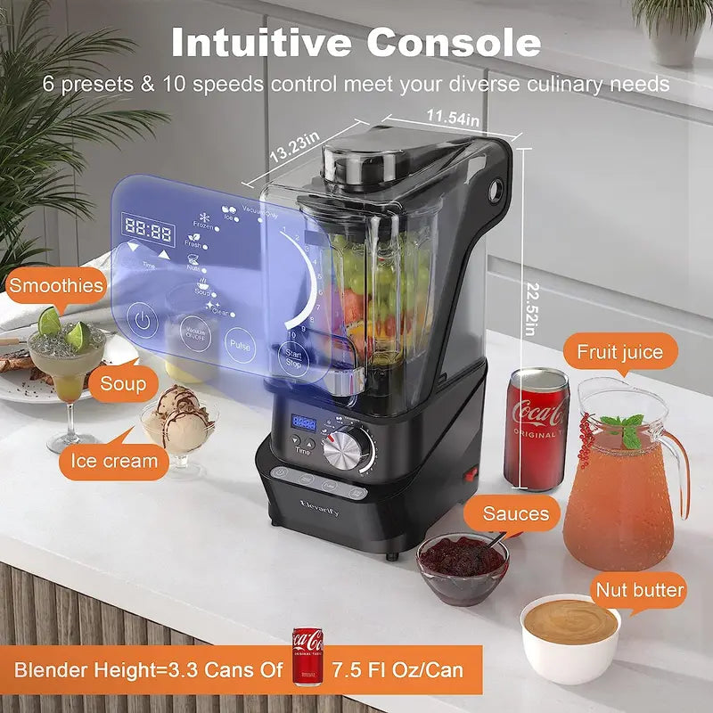 Kitchen Quiet Vacuum Blender – 1500W Commercial-Grade Smoothie Maker with 56-Oz BPA-Free Container