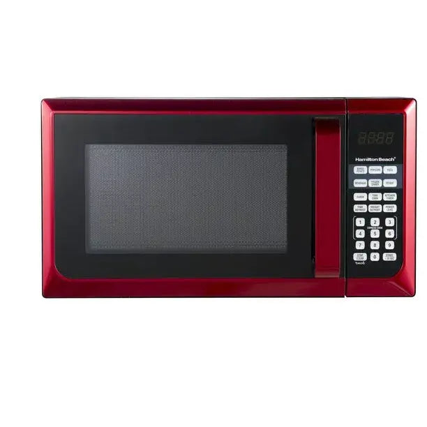 Hamilton Beach Stainless Steel Microwave – 0.9 Cu. Ft., 900W Power, Red Accents, LED Display, Countertop Convenience