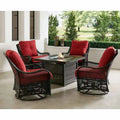 Orleans Patio Fire Pit Set – 5-Piece Steel Conversation Group with Navy Cushions and Swivel Gliders