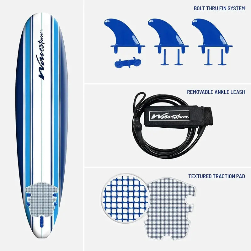Wavestorm 8-Foot Foam Soft-Top Longboard – Wax-Free Classic Surfboard for All Skill Levels